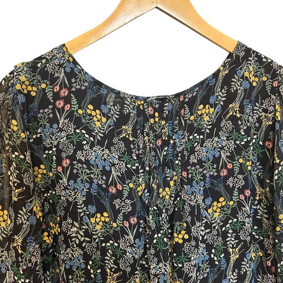 Tommy Hilfiger Women Top 2X Navy Floral Babydoll Cottagecore‎ Romantic Peasant - Picture 7 of 11